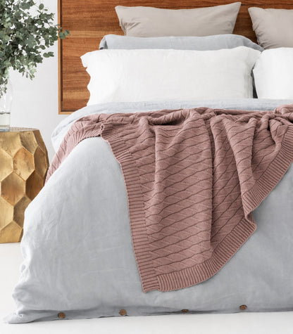 Bhumi Organic Cotton - Diamond Knit Throw - Rose