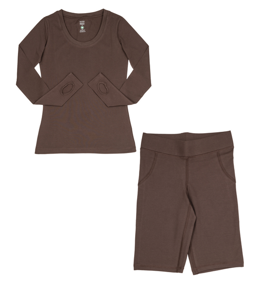 Thumbhole Tee & Long Bike Shorts - Chocolate Martini