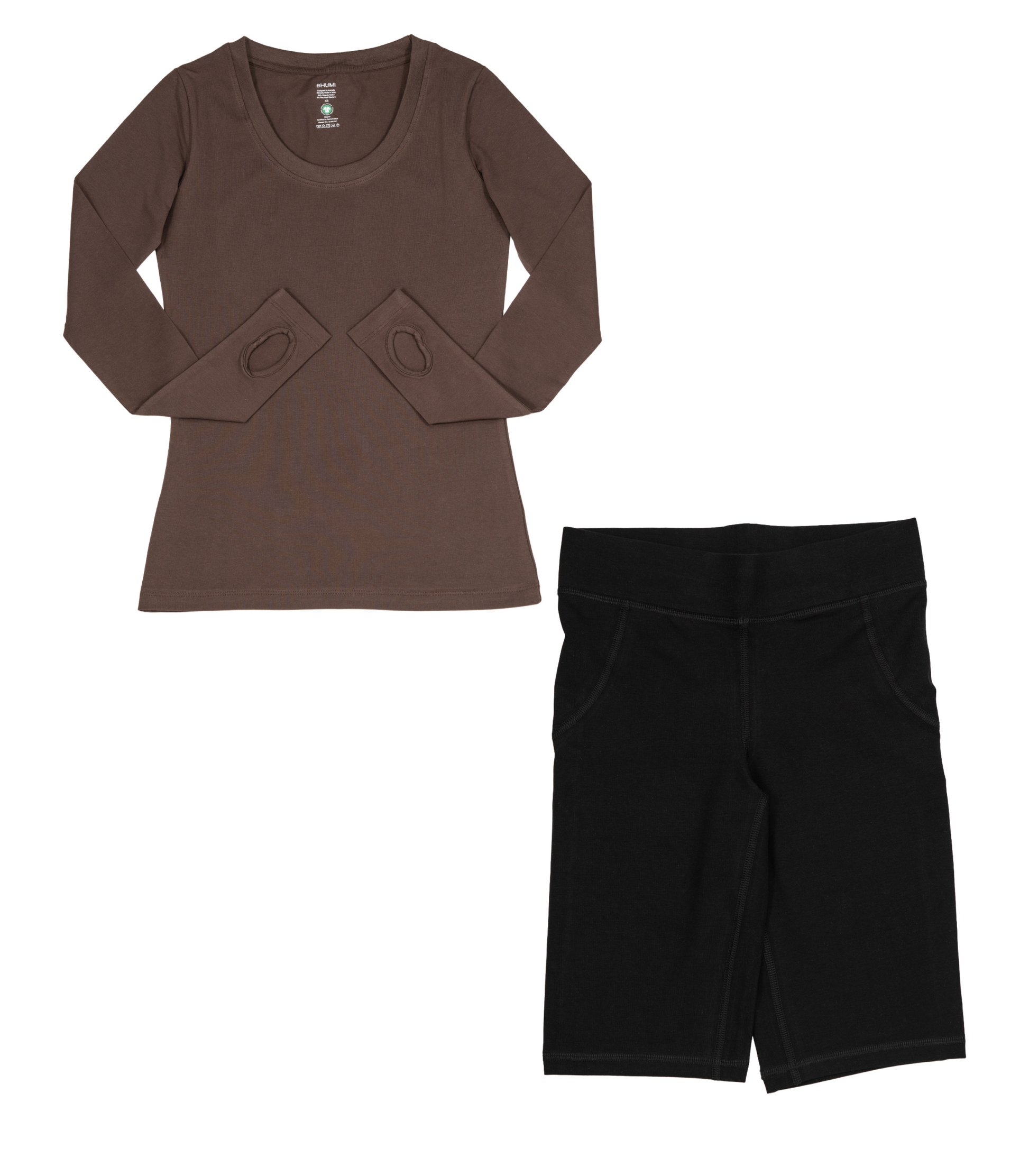 Thumbhole Tee Chocolate Martini & Long Bike Shorts Black