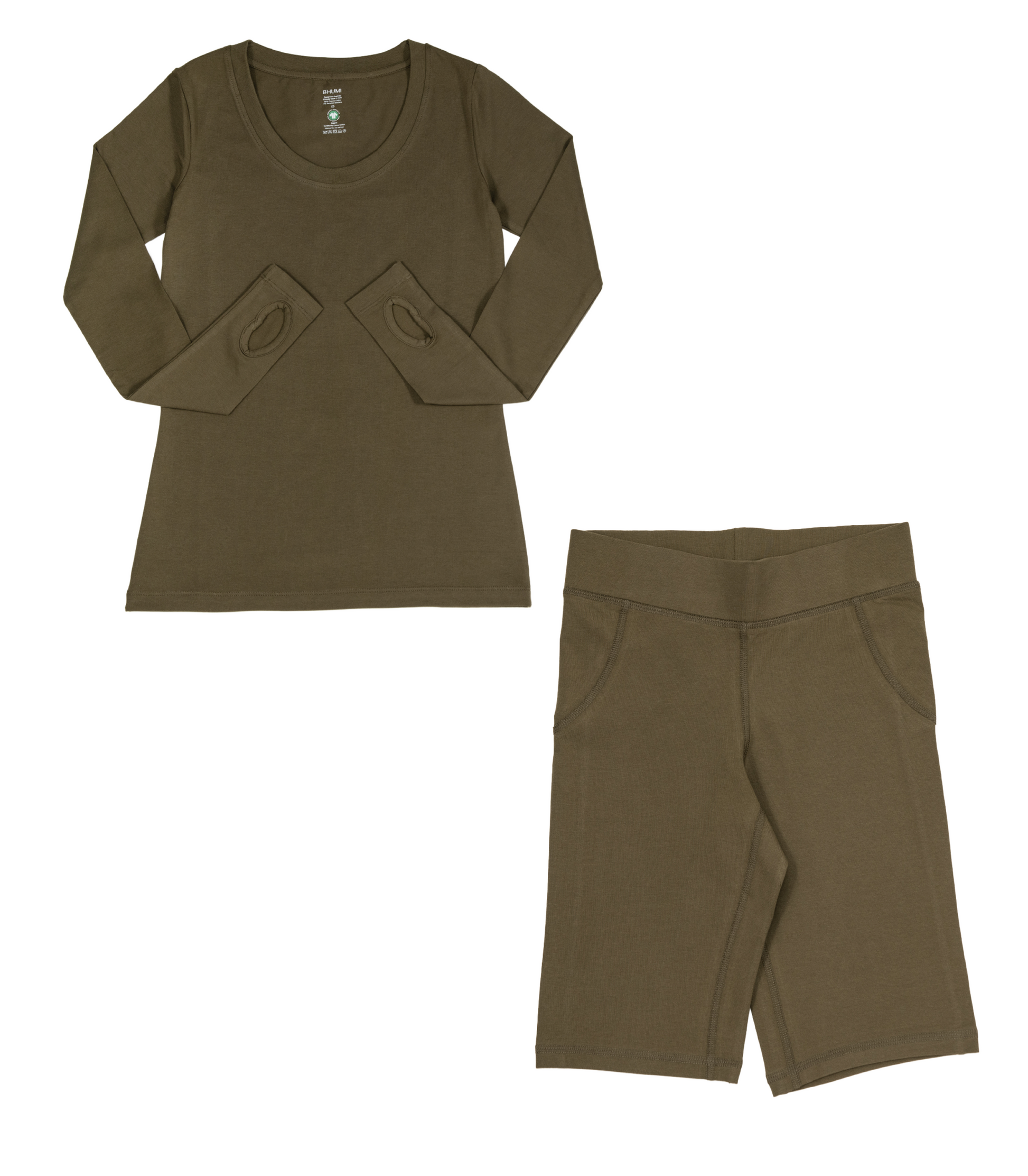 Thumbhole Tee & Long Bike Shorts - Dark Olive