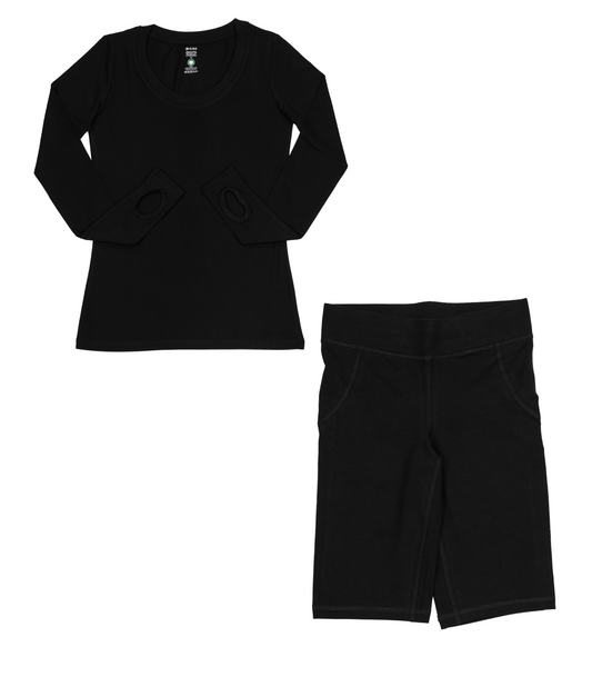 Thumbhole Tee & Long Bike Shorts - Black