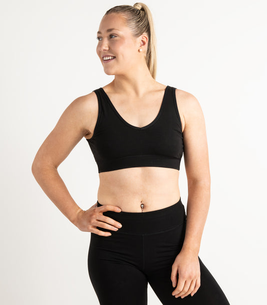 V Neck Crop Top - Black