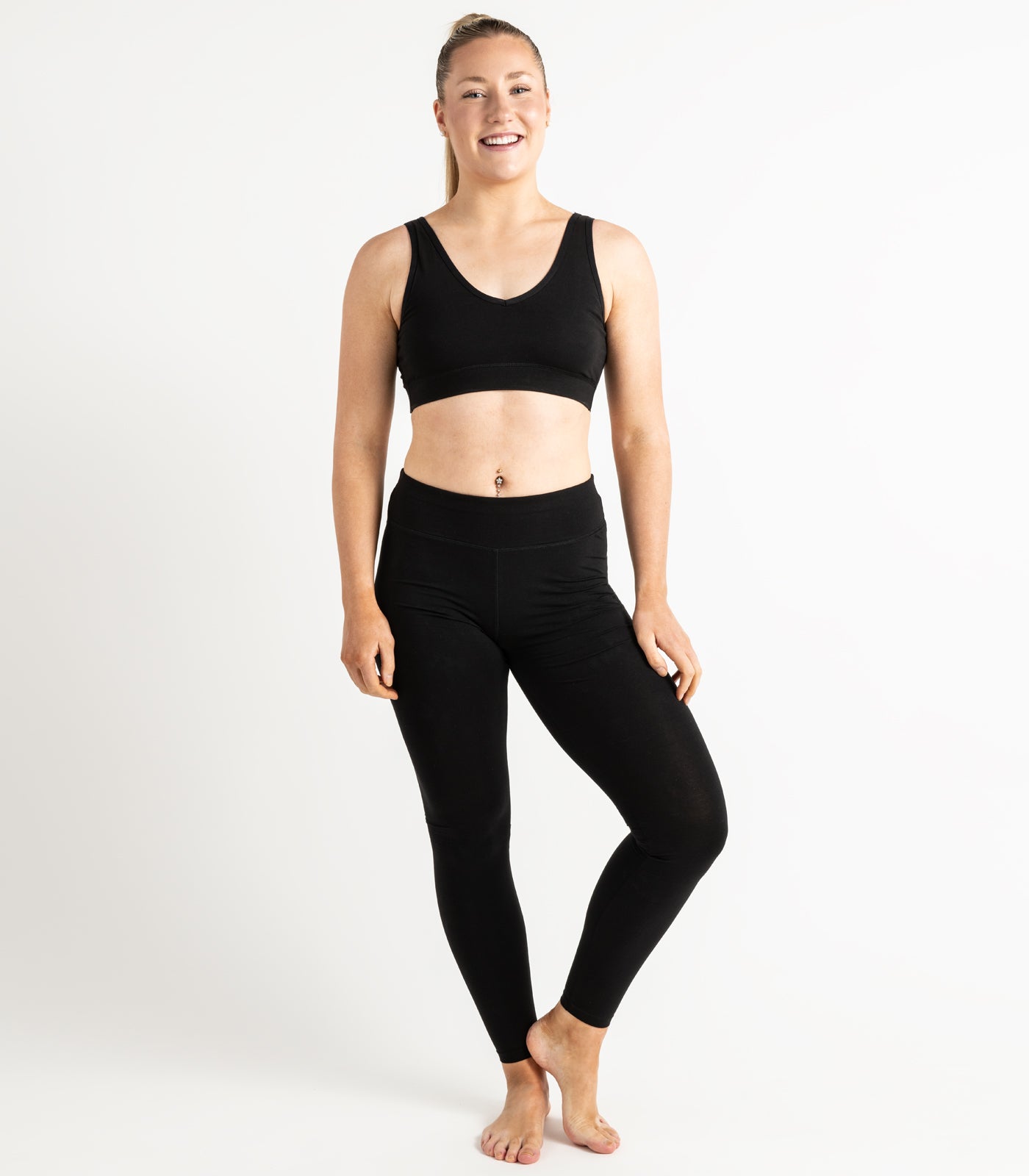 V Neck Crop Top - Black