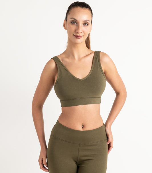 V Neck Crop Top - Dark Olive