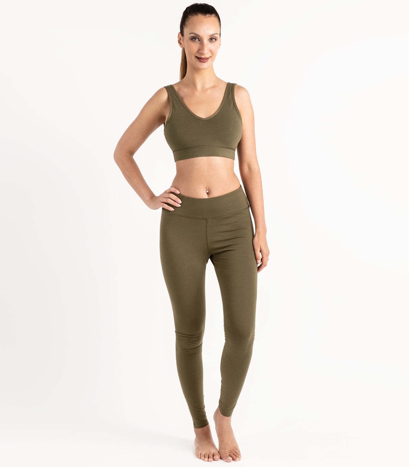 V Neck Crop Top - Dark Olive