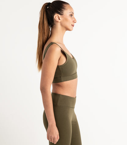 V Neck Crop Top - Dark Olive