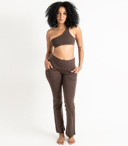 Pocket Wide Leg Leggings -Chocolate Martini