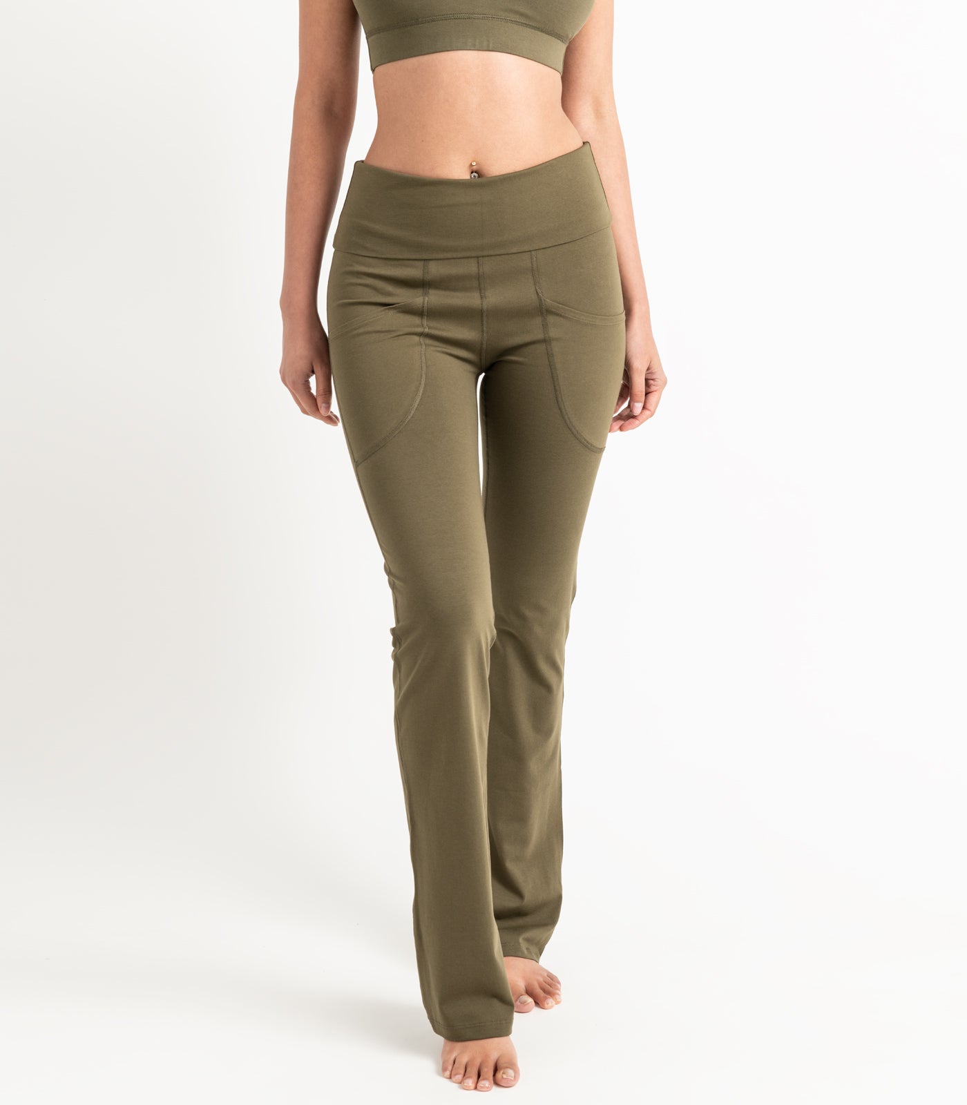 Pocket Wide Leg Leggings - Dark Olive