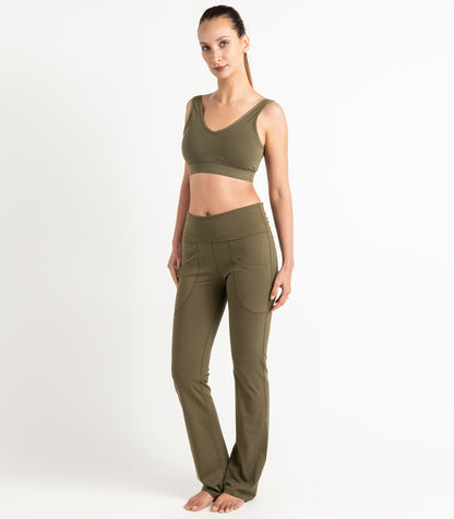 Pocket Wide Leg Leggings - Dark Olive