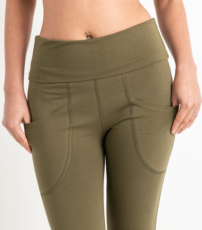 Pocket Wide Leg Leggings - Dark Olive