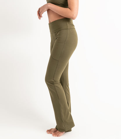 Pocket Wide Leg Leggings - Dark Olive