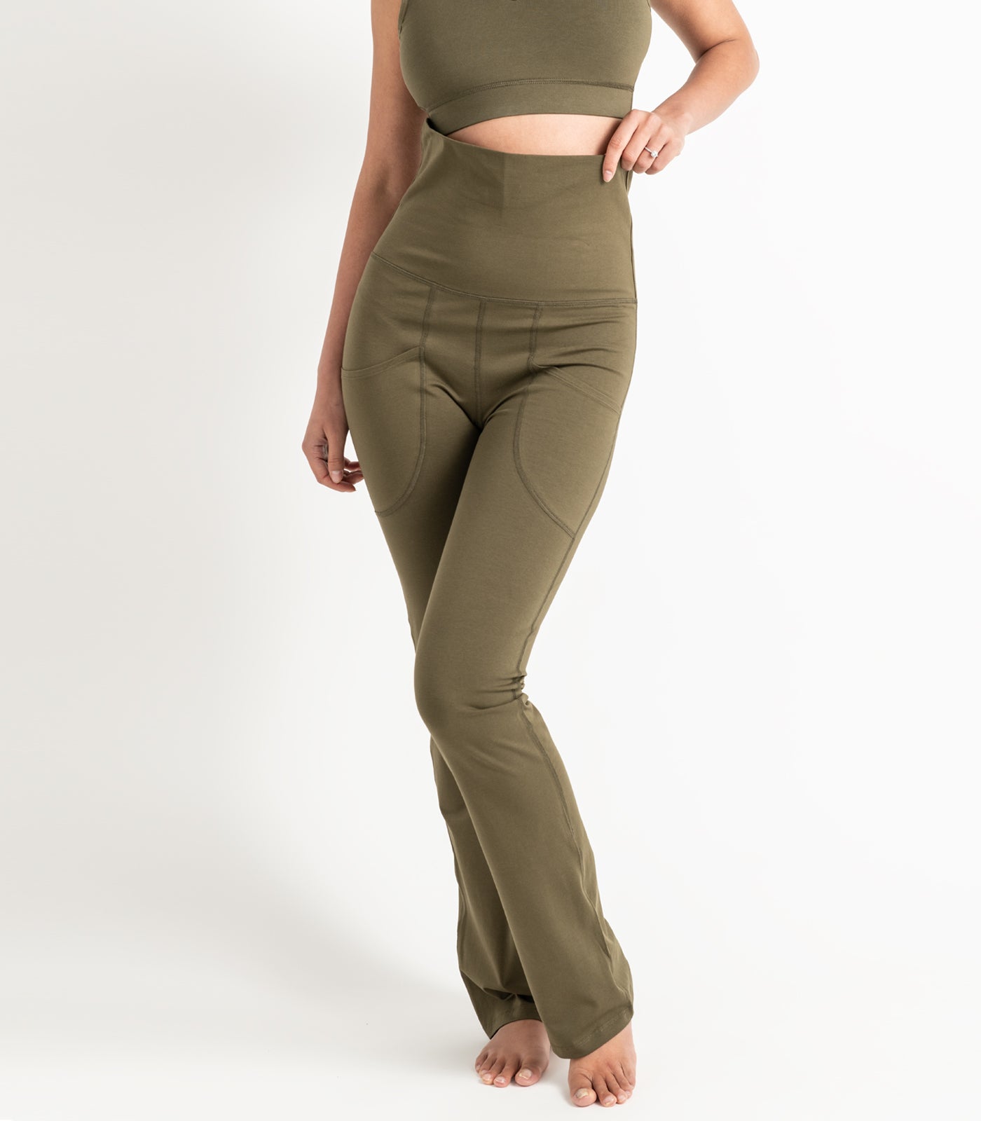 Pocket Wide Leg Leggings - Dark Olive