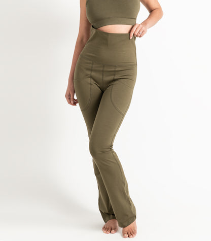 Pocket Wide Leg Leggings - Dark Olive