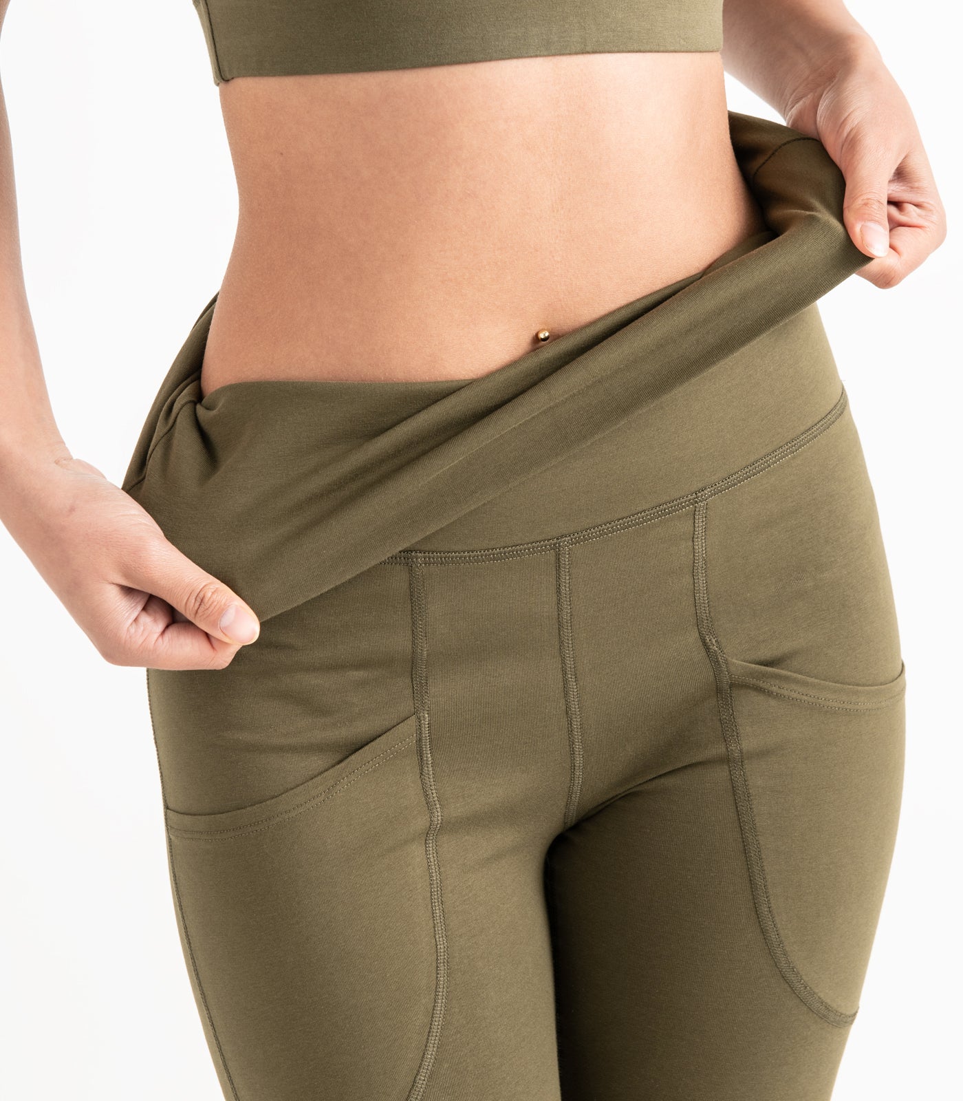 Pocket Wide Leg Leggings - Dark Olive
