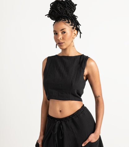 Organic Muslin Asana Top - Black