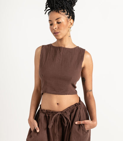Organic Muslin Asana Top - Chocolate