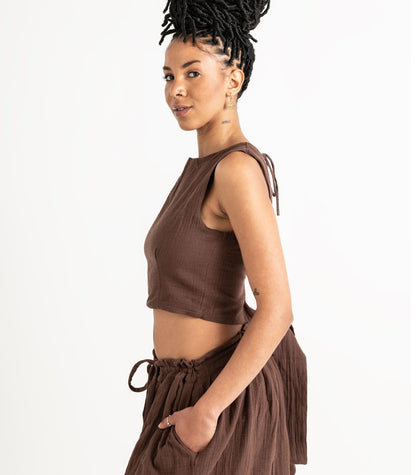 Organic Muslin Asana Top - Chocolate