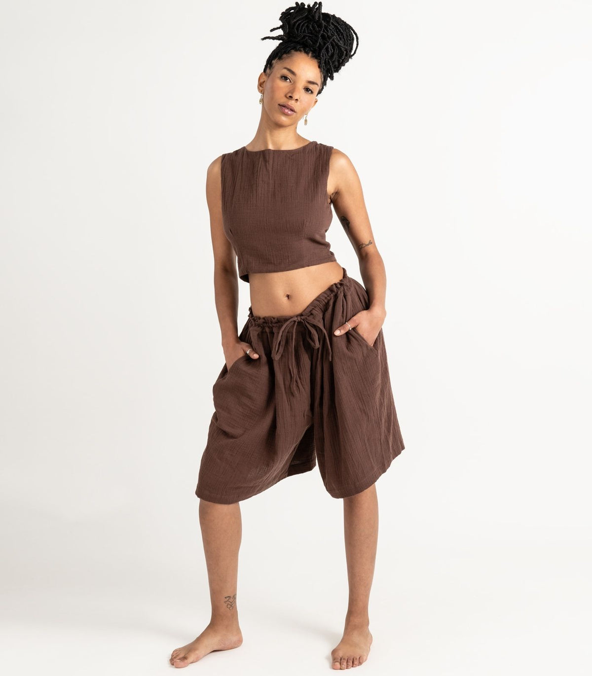 Organic Muslin Asana Top - Chocolate