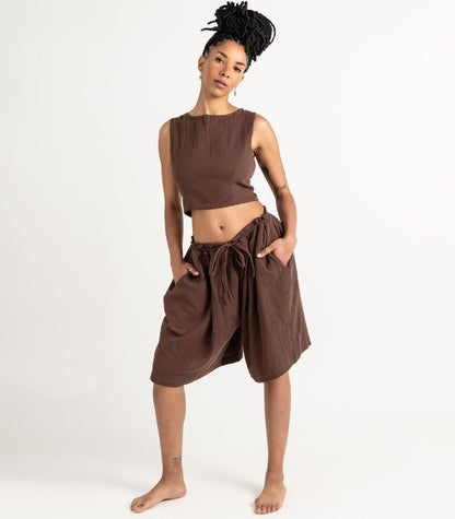 Organic Muslin Asana Top - Chocolate