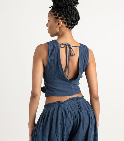 Organic Muslin Asana Top - Indigo