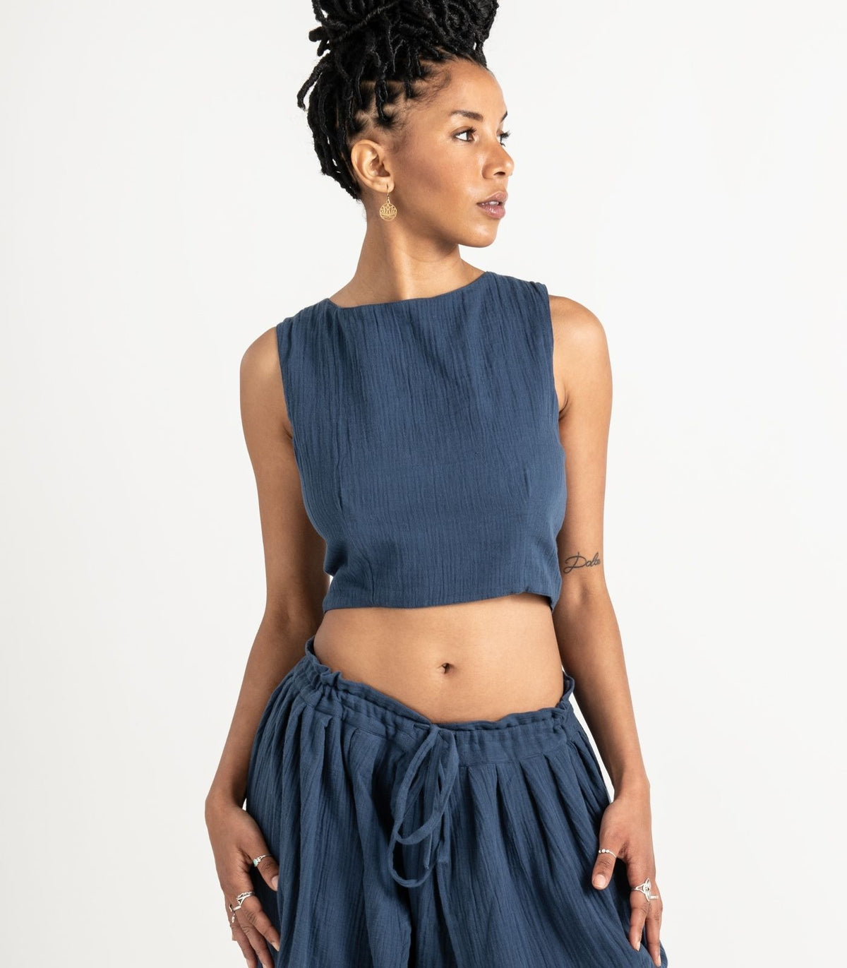 Organic Muslin Asana Top - Indigo