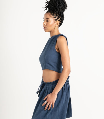 Organic Muslin Asana Top - Indigo