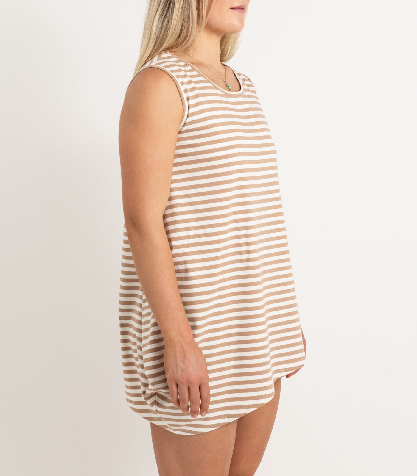 Asymmetrical Tank Top - Stripe - Tan Stripe