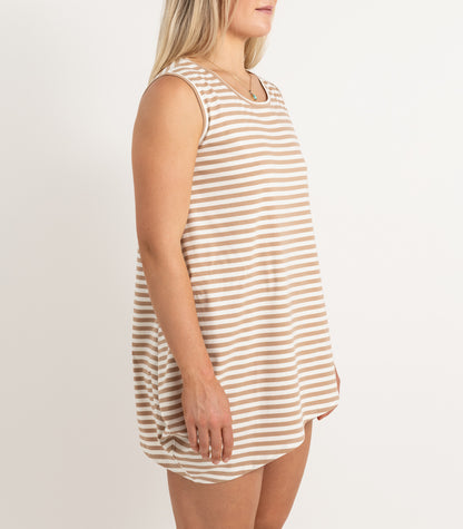 Asymmetrical Tank Top - Stripe - Tan Stripe