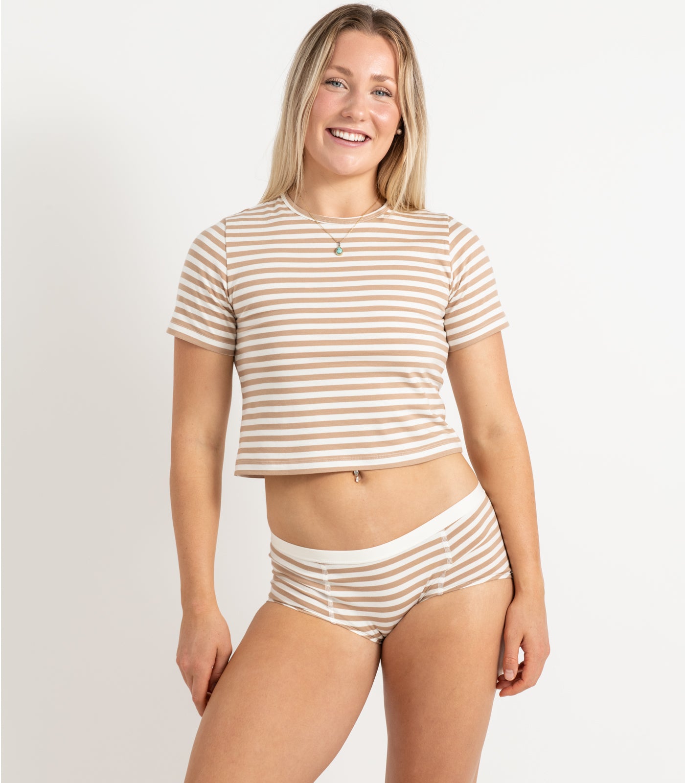 Bhumi Organic Cotton - Boy Short - Stripe (2 Pack) - Tan Stripe