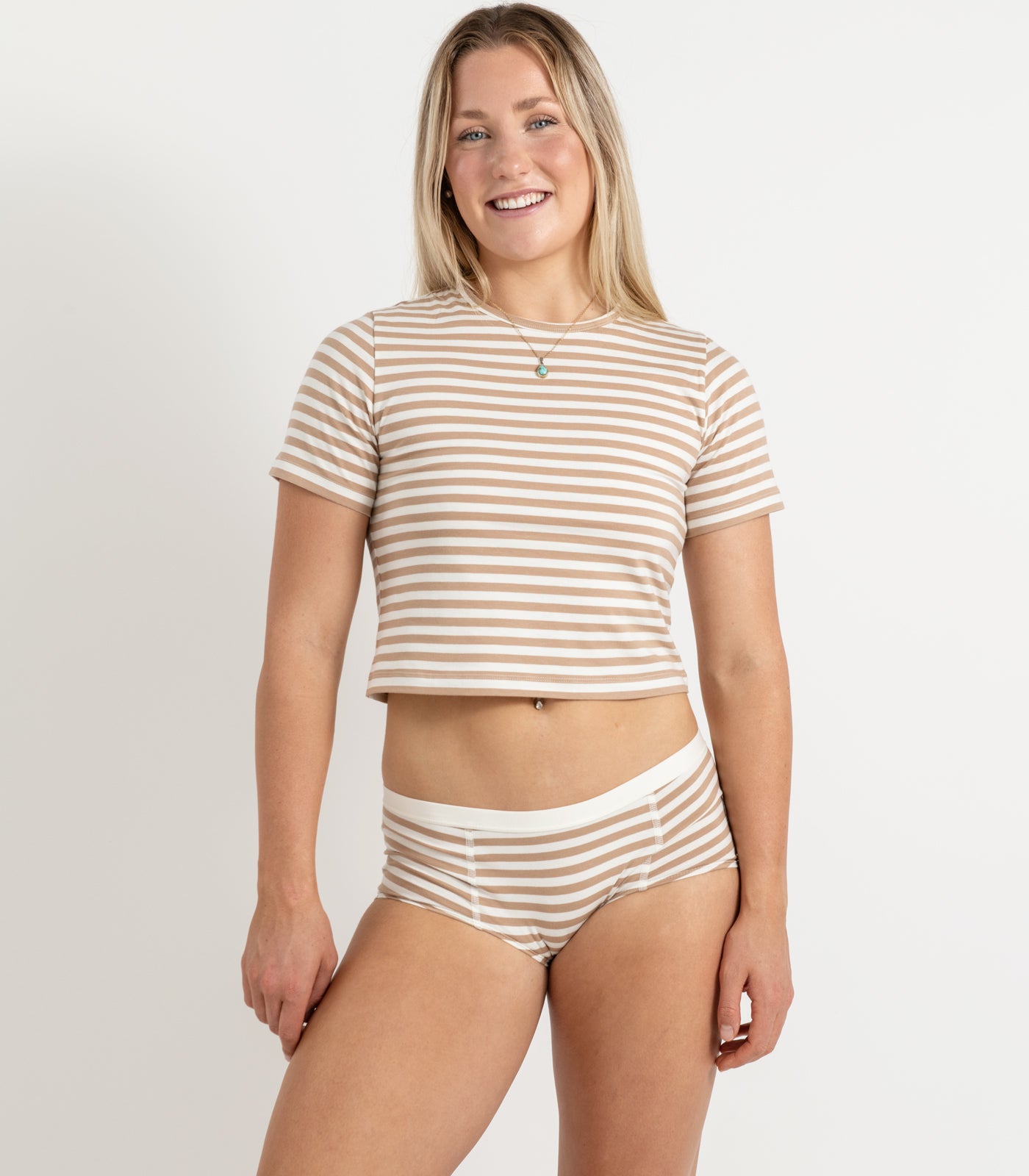 Bhumi Organic Cotton - Boy Short - Stripe (2 Pack) - Tan Stripe