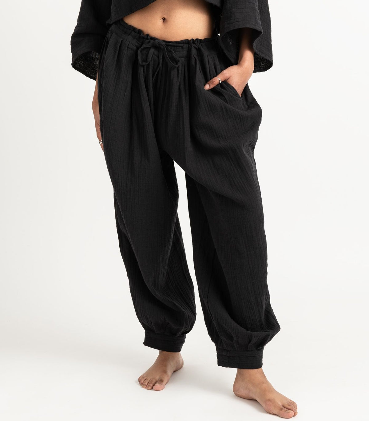 Organic Muslin Breeze Harem Pants - Black
