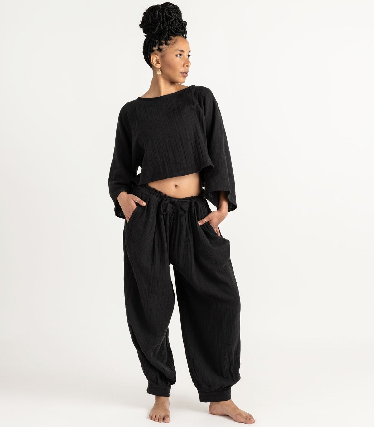 Organic Muslin Breeze Harem Pants - Black