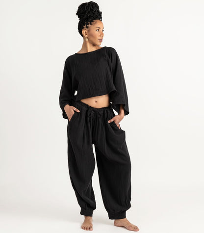 Organic Muslin Breeze Harem Pants - Black