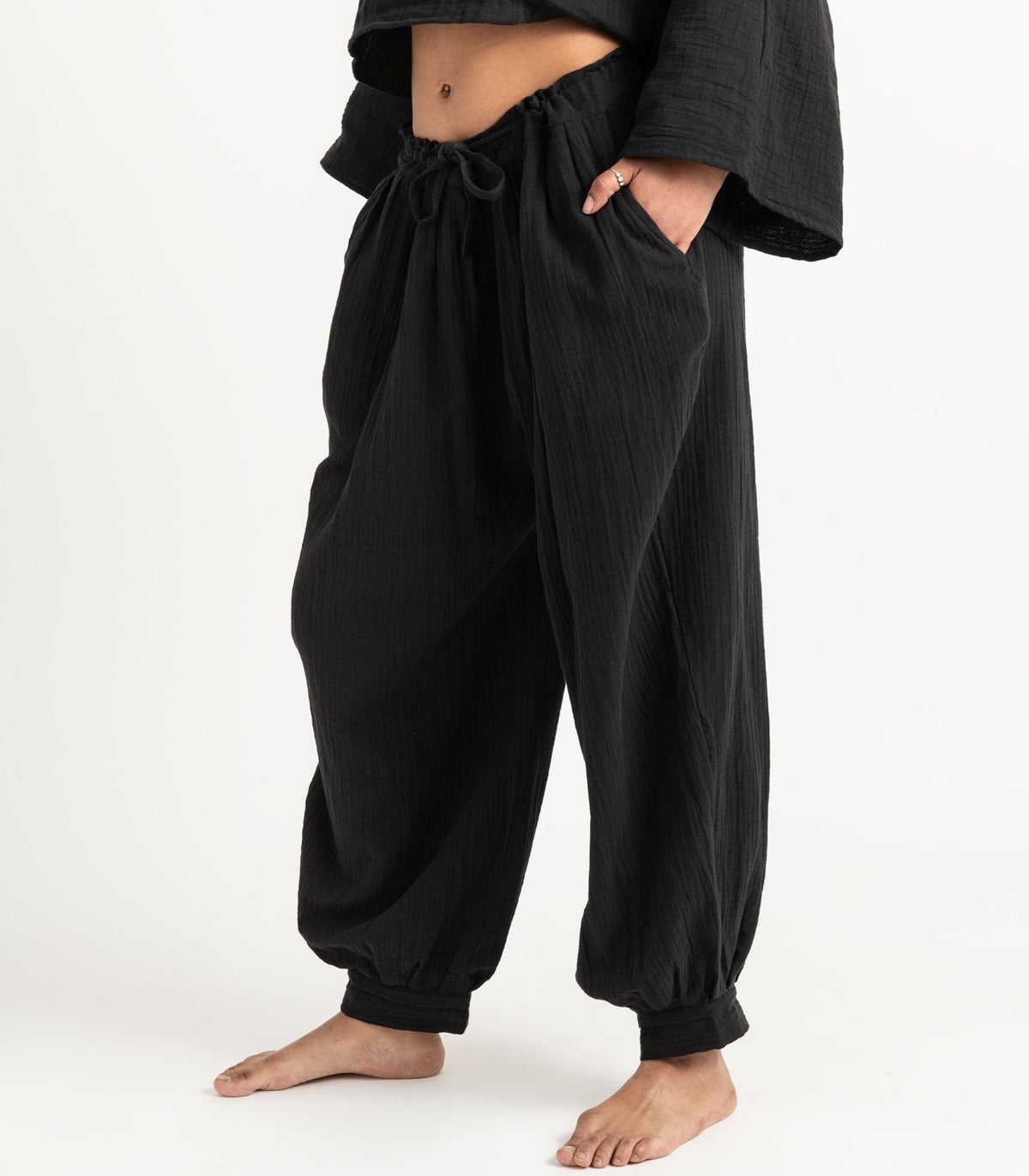 Organic Muslin Breeze Harem Pants - Black