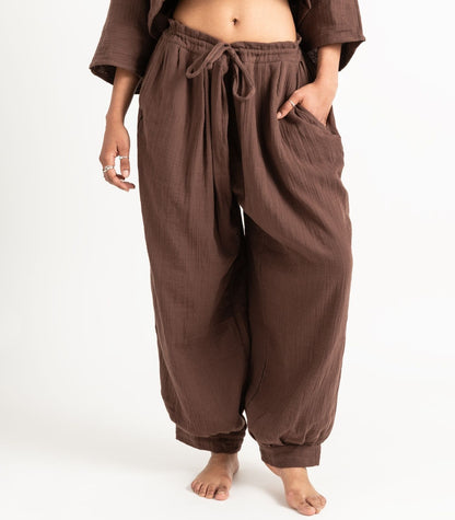 Organic Muslin Breeze Harem Pants - Chocolate