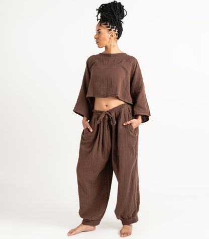 Organic Muslin Breeze Harem Pants - Chocolate