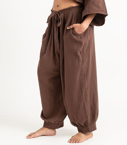 Organic Muslin Breeze Harem Pants - Chocolate