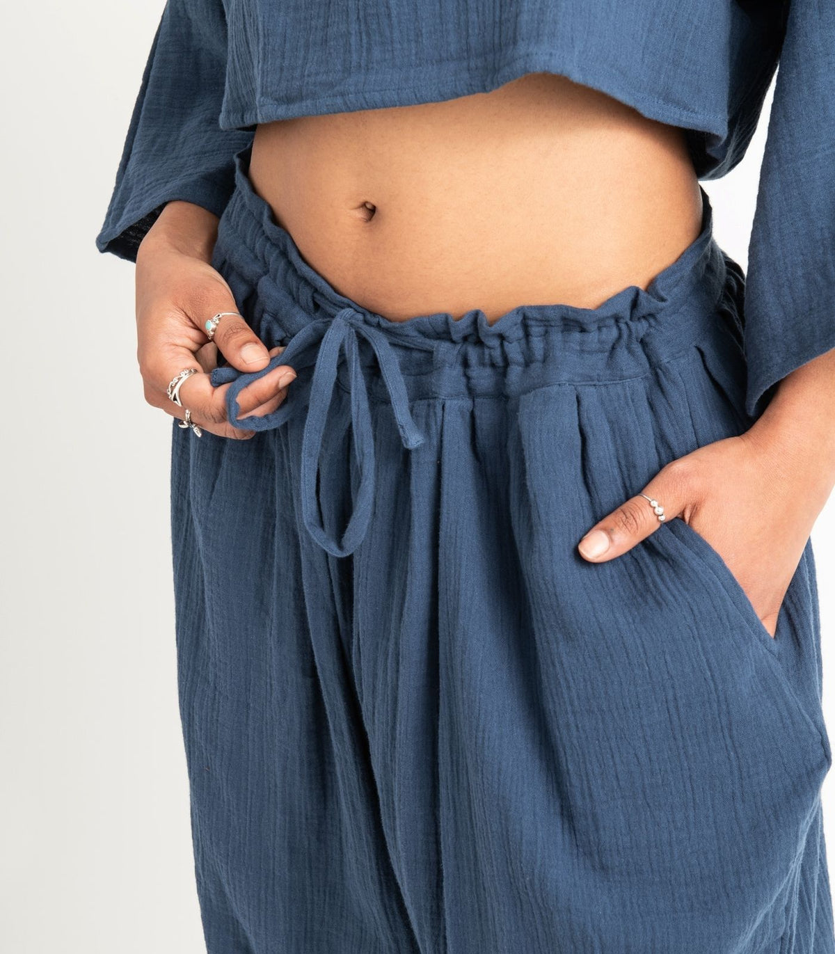 Organic Muslin Breeze Harem Pants - Indigo
