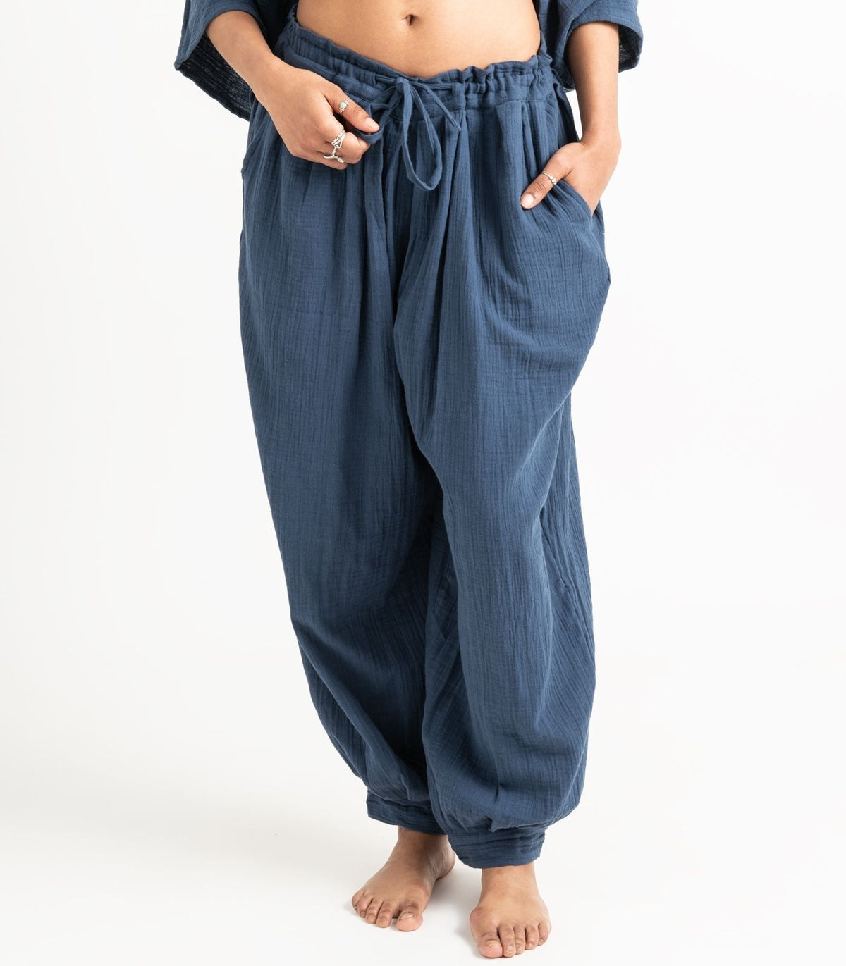 Organic Muslin Breeze Harem Pants - Indigo