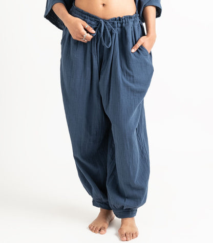 Organic Muslin Breeze Harem Pants - Indigo