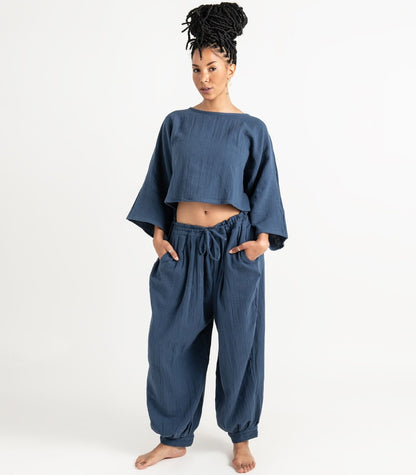 Organic Muslin Breeze Harem Pants - Indigo