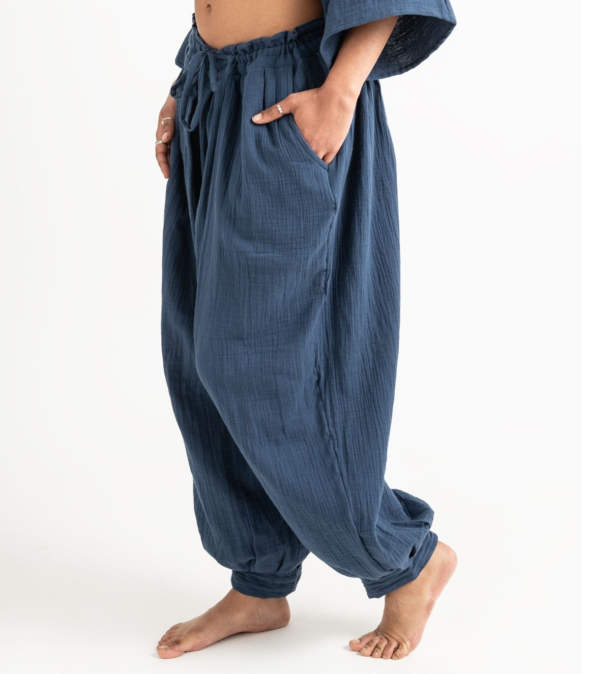 Organic Muslin Breeze Harem Pants - Indigo