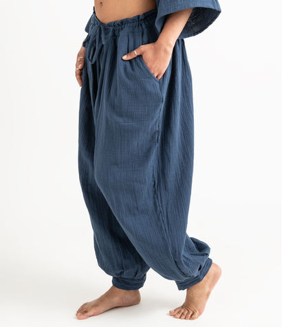 Organic Muslin Breeze Harem Pants - Indigo