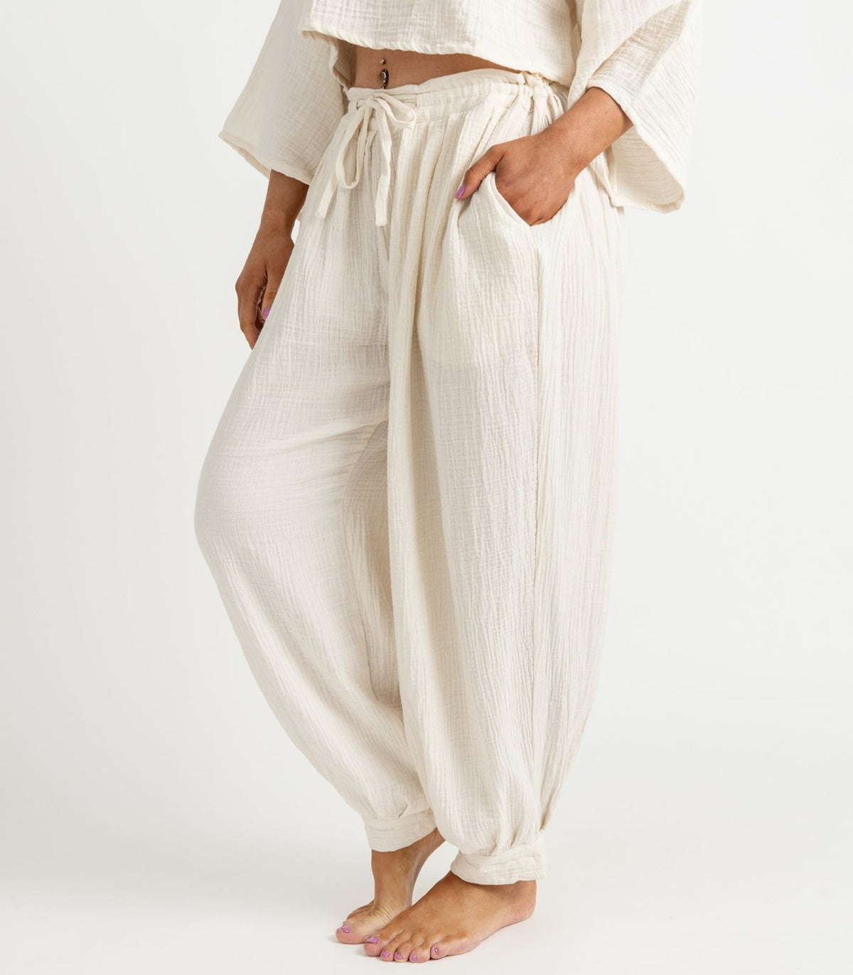 Organic Muslin Breeze Harem Pants - Natural