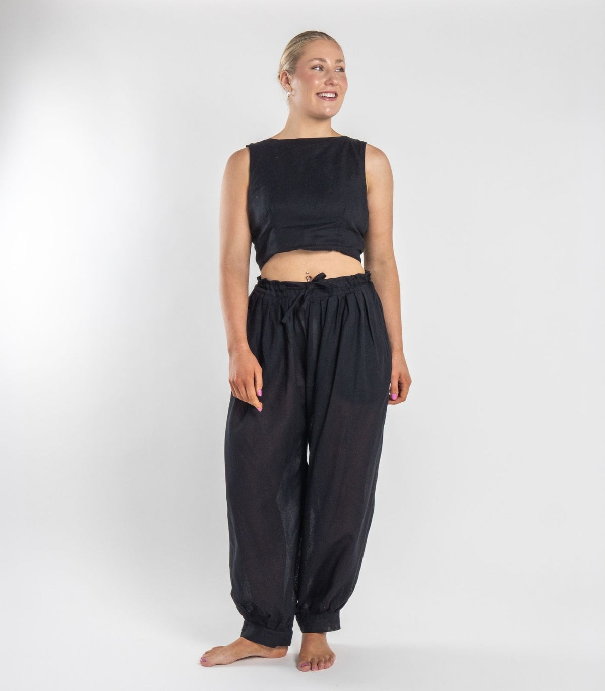 Organic Khadi Breeze Harem Pants - Black