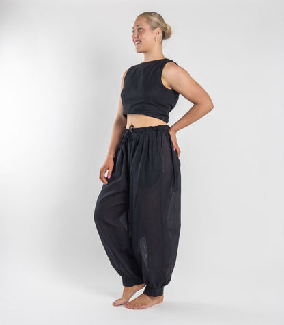 Organic Khadi Breeze Harem Pants - Black