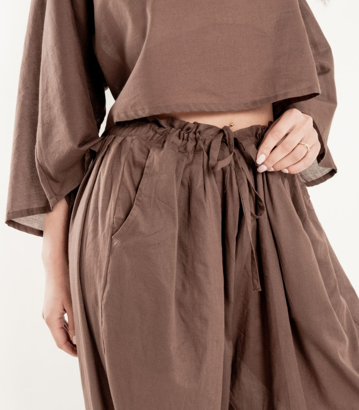 Organic Voile Breeze Harem Pants - Chocolate