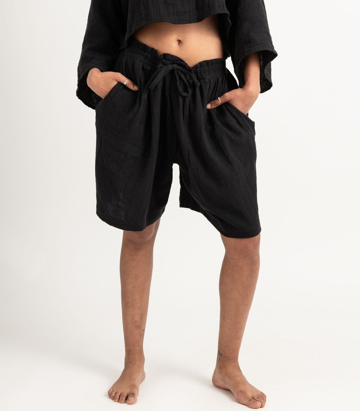 Organic Muslin Breeze Shorts - Black