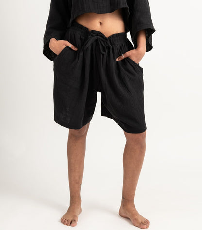 Organic Muslin Breeze Shorts - Black