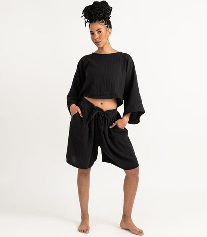Organic Muslin Breeze Shorts - Black